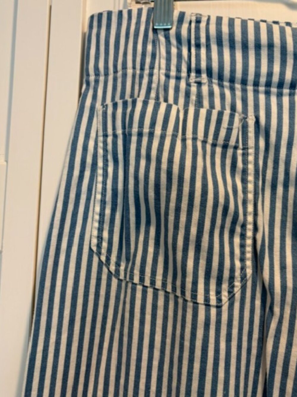 Anthropologie Maeve Colette Striped Linen Wide Leg Crop Pants Blue/White 32P - Picture 3 of 8